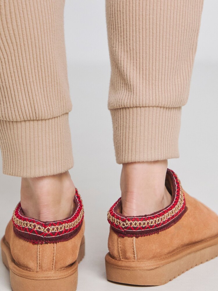 Simply Be Brown Wide Fit Embriodery Full Mules Brown Slippers - Image 2 of 4