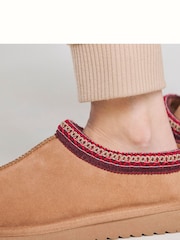 Simply Be Brown Wide Fit Embriodery Full Mules Brown Slippers - Image 3 of 4