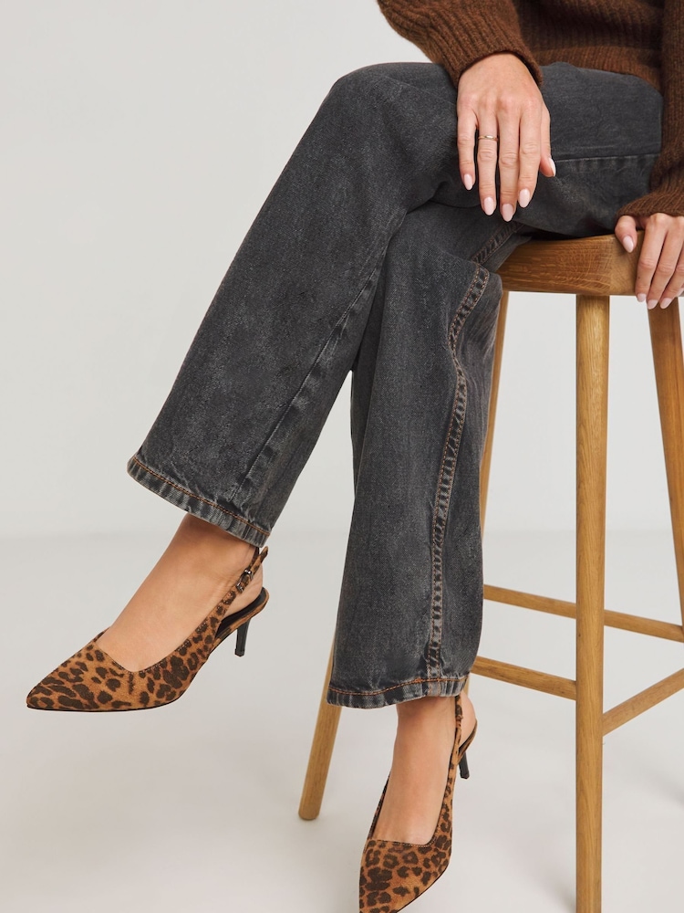 Simply Be Leopard Slingback Court Shoes In Extra Wide Fit - Image 1 of 4