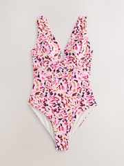 White/Burgundy Amimal Plunge Shaping Tummy Control Swimsuit - Image 6 of 9