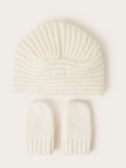 Monsoon Natural Baby Velvet Bow Knit Hat and Mittens Set - Image 2 of 3