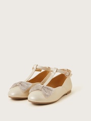 Monsoon Gold Diamante Bow T-Bar Ballet Flats - Image 1 of 3
