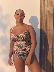 Teal/Pink Lurex Animal F-K Underwired Tummy Control Swimsuit - Image 1 of 4
