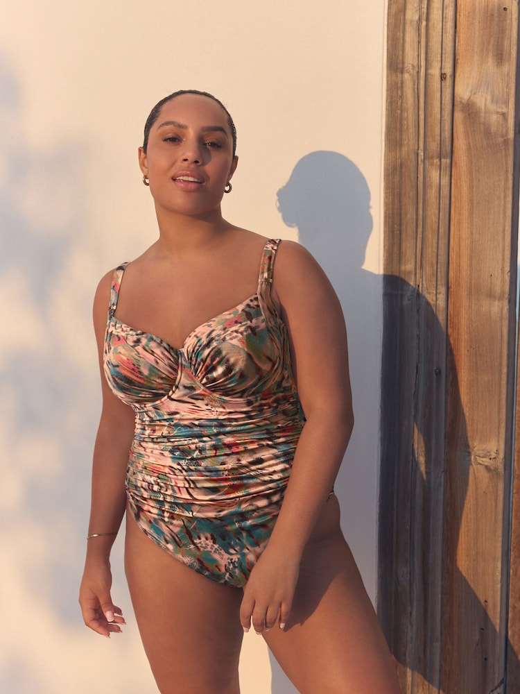 Teal/Pink Lurex Animal F-K Underwired Tummy Control Swimsuit - Image 1 of 4