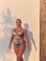 Teal/Pink Lurex Animal F-K Underwired Tummy Control Swimsuit - Image 2 of 4