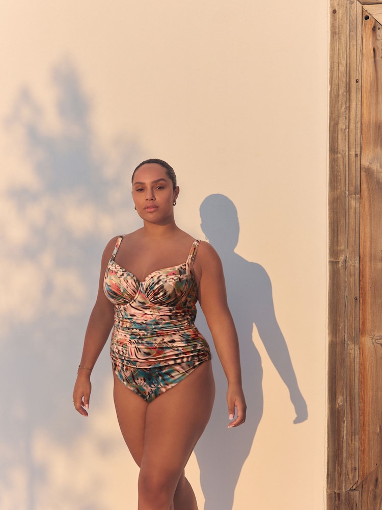 Teal/Pink Lurex Animal F-K Underwired Tummy Control Swimsuit - Image 2 of 4