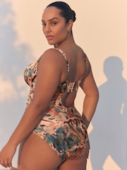 Teal/Pink Lurex Animal F-K Underwired Tummy Control Swimsuit - Image 3 of 4