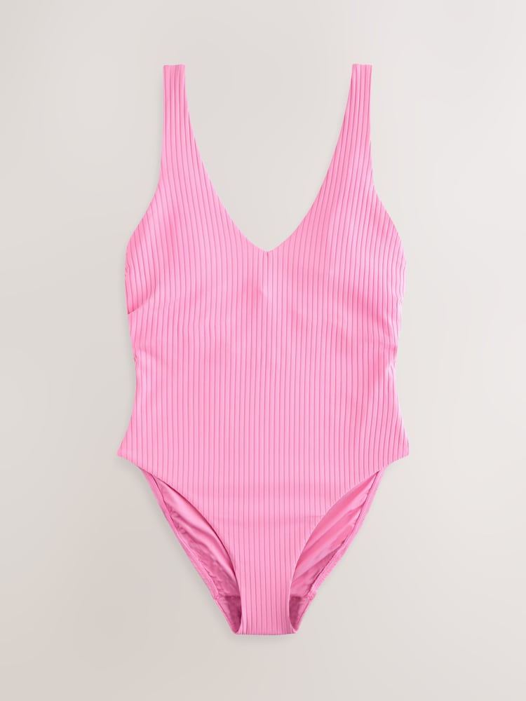 Buy Pink Rib DD+ Wired Plunge Neck Tummy Control Swimsuit from
