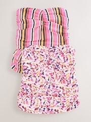 Cream/Pink Animal Reversible Ruched Bandeau Tankini Top - Image 1 of 6