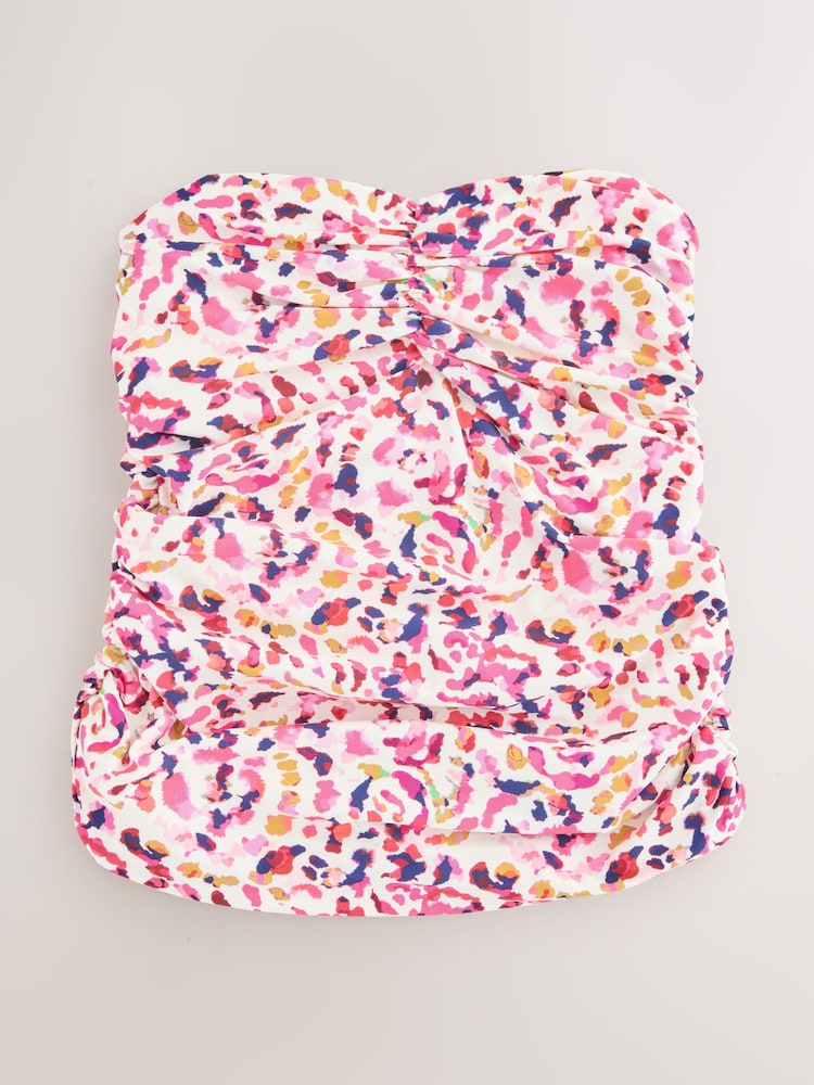 Cream/Pink Animal Reversible Ruched Bandeau Tankini Top - Image 2 of 6