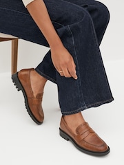 Tan Brown Forever Comfort® Leather Brogue Detail Chunky Loafer Shoes - Image 1 of 8