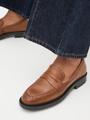 Tan Brown Forever Comfort® Leather Brogue Detail Chunky Loafer Shoes - Image 2 of 8