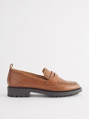 Tan Brown Forever Comfort® Leather Brogue Detail Chunky Loafer Shoes - Image 4 of 8