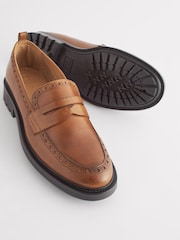 Tan Brown Forever Comfort® Leather Brogue Detail Chunky Loafer Shoes - Image 5 of 8