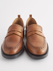 Tan Brown Forever Comfort® Leather Brogue Detail Chunky Loafer Shoes - Image 6 of 8