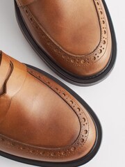 Tan Brown Forever Comfort® Leather Brogue Detail Chunky Loafer Shoes - Image 8 of 8