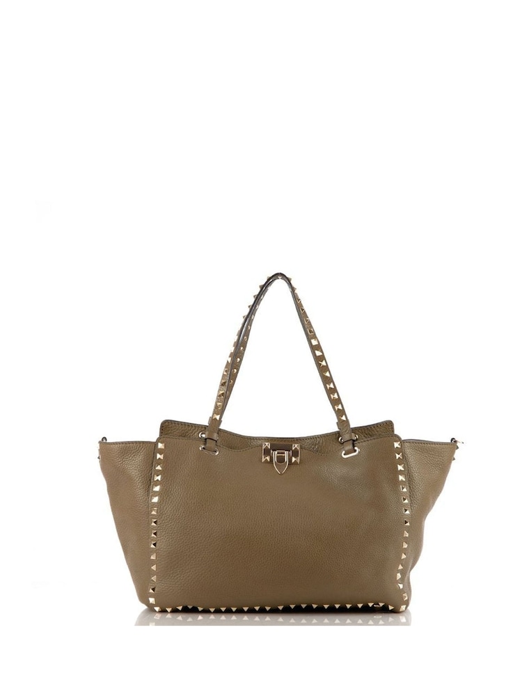 Valentino Green Rockstud Tote Medium Leather Handbag - Image 2 of 6