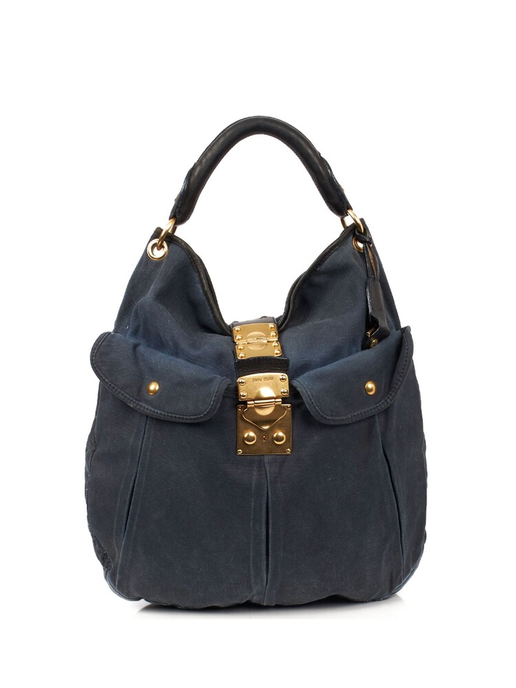 Miu Miu Blue Canvas Shoulder Bag - Image 1 of 6