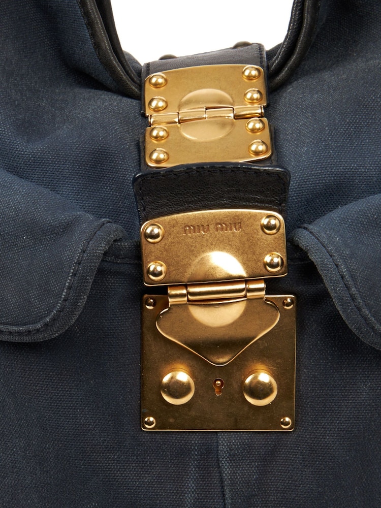 Miu Miu Blue Canvas Shoulder Bag - Image 6 of 6