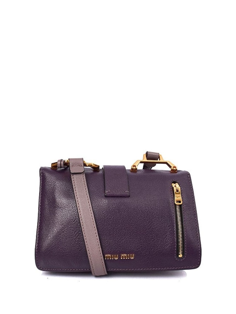 Miu Miu Purple Madras Shoulder Bag Leather Handbag - Image 2 of 6