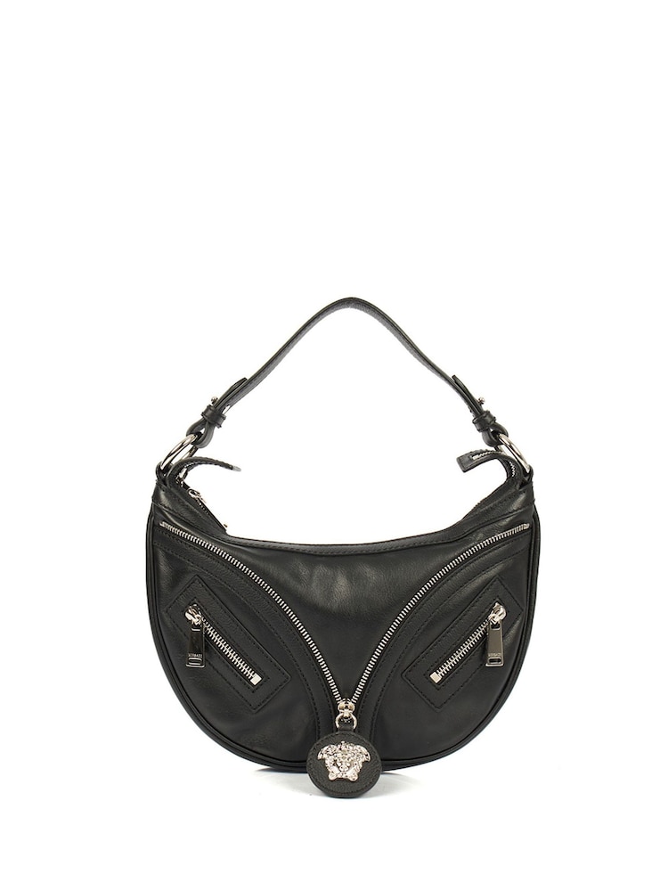 Versace Black Biker Hobo Leather Handbag - Image 1 of 6