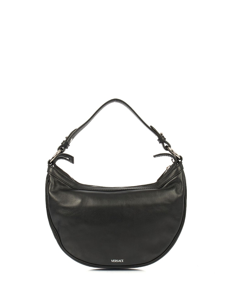 Versace Black Biker Hobo Leather Handbag - Image 2 of 6
