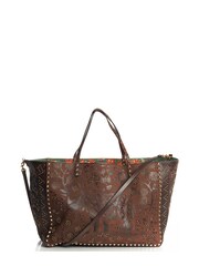 Valentino Brown Large Rockstud Tote Fabric Handbag - Image 1 of 6