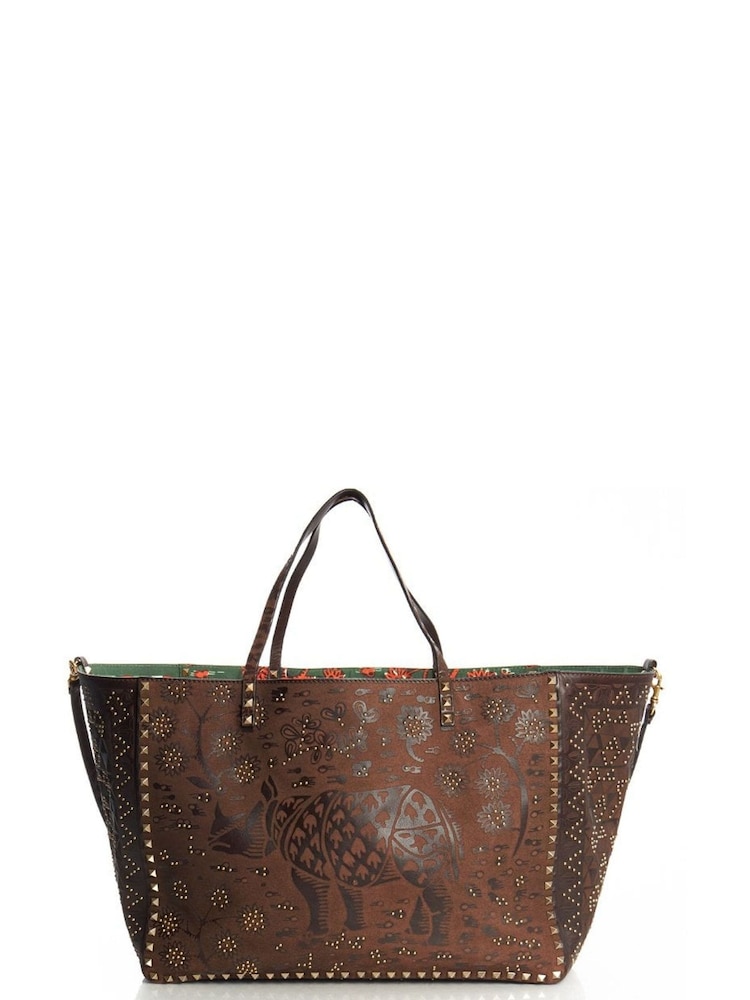Valentino Brown Large Rockstud Tote Fabric Handbag - Image 2 of 6