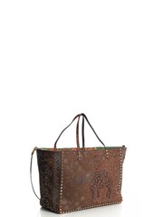 Valentino Brown Large Rockstud Tote Fabric Handbag - Image 4 of 6