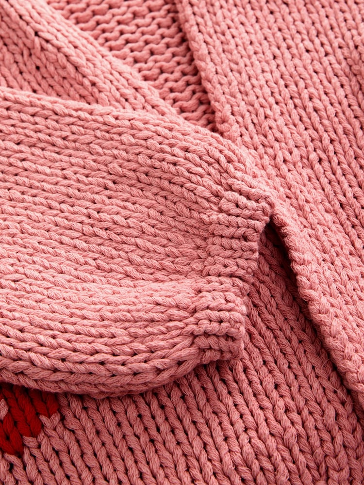 Pink Strawberry Relaxed Chunky Knit Cardigan with Cotton - Image 2 of 3