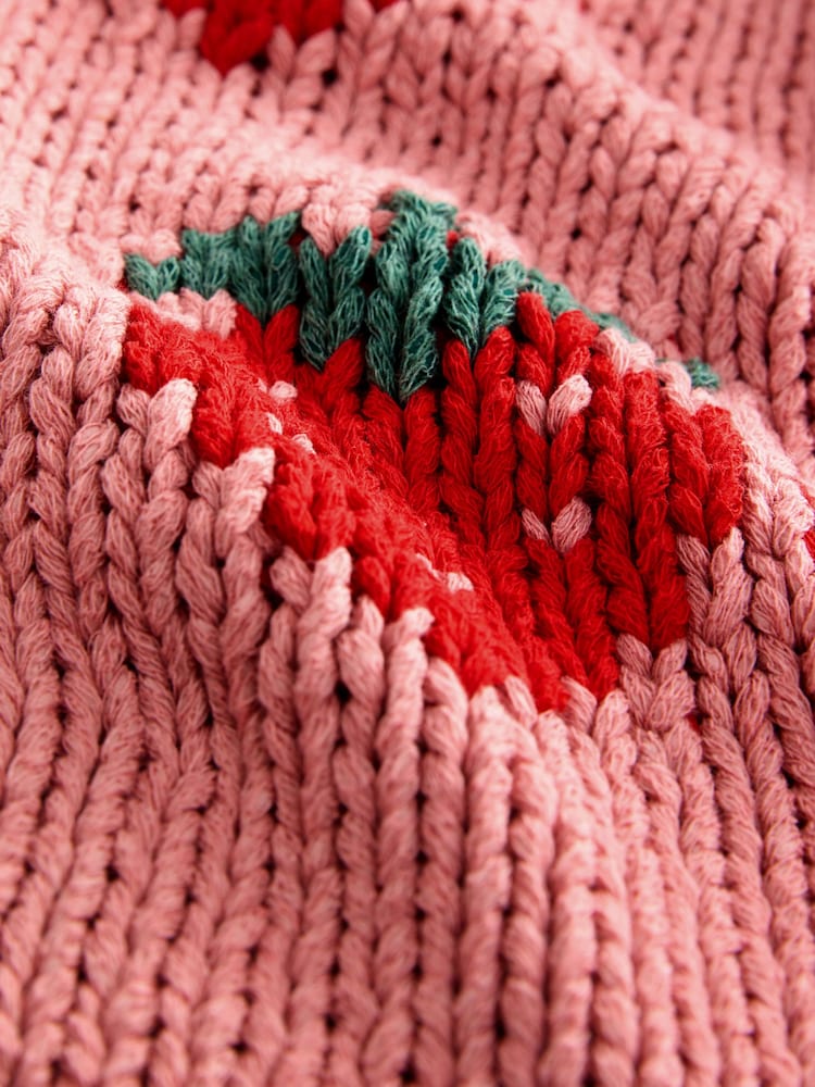 Pink Strawberry Relaxed Chunky Knit Cardigan with Cotton - Image 3 of 3