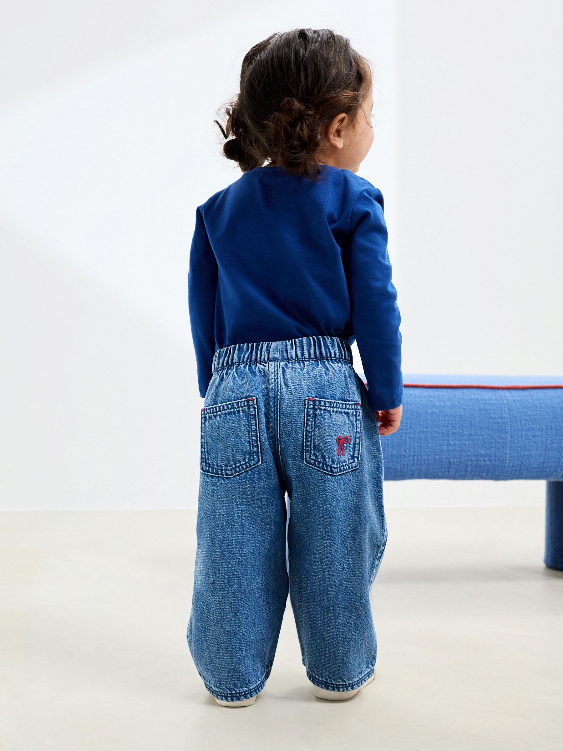 Buy Mid Blue Denim Bow Embroidered Jeans (3mths-7yrs) from the