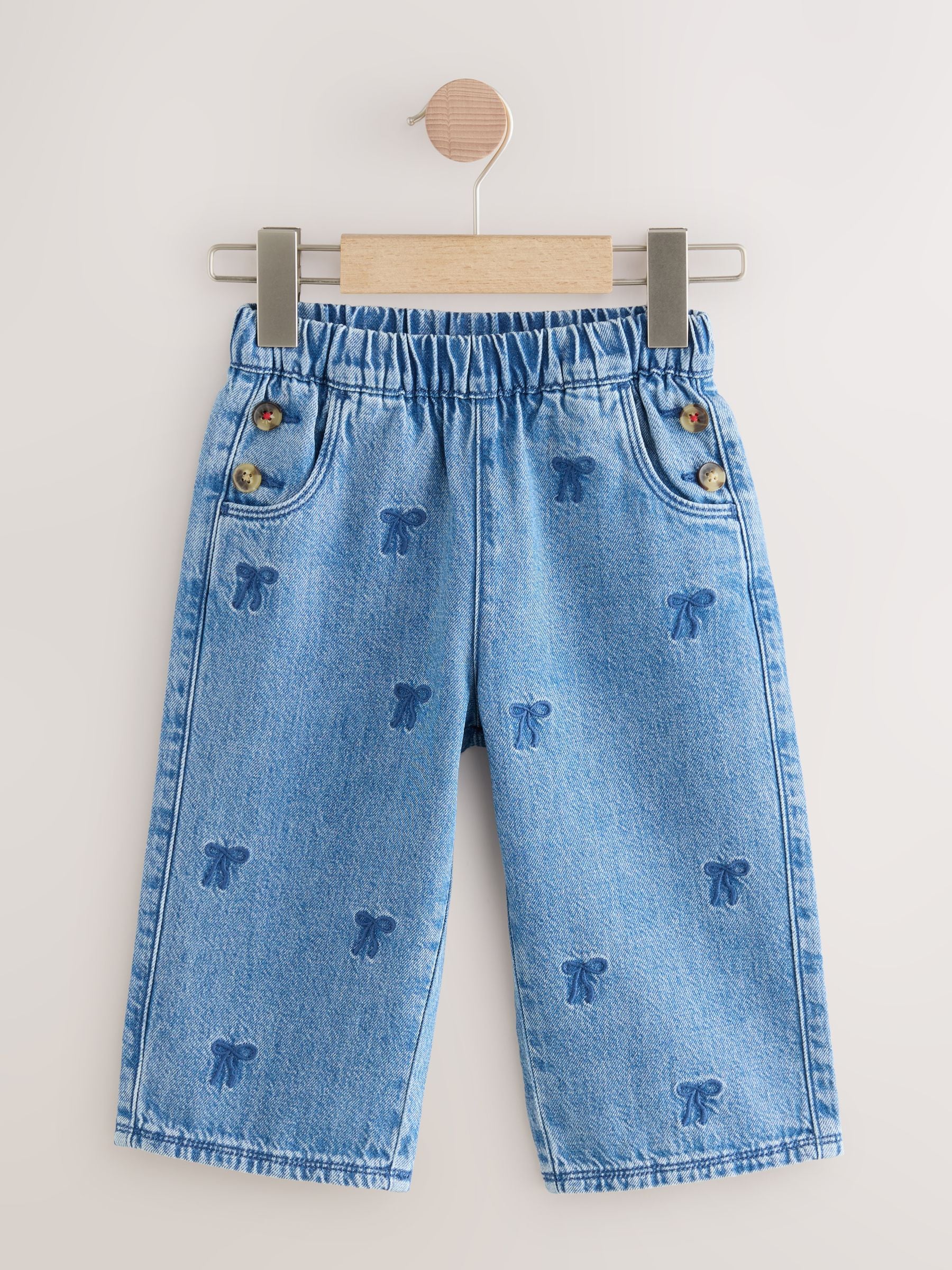 Buy Mid Blue Denim Bow Embroidered Jeans (3mths-7yrs) from the