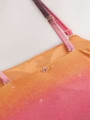 Pink/Orange Ombre Metallic Bandeau Ruched Leg Tummy Control Shaping Swimsuit - Image 10 of 10
