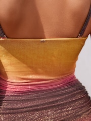 Pink/Orange Ombre Metallic Bandeau Ruched Leg Tummy Control Shaping Swimsuit - Image 6 of 10