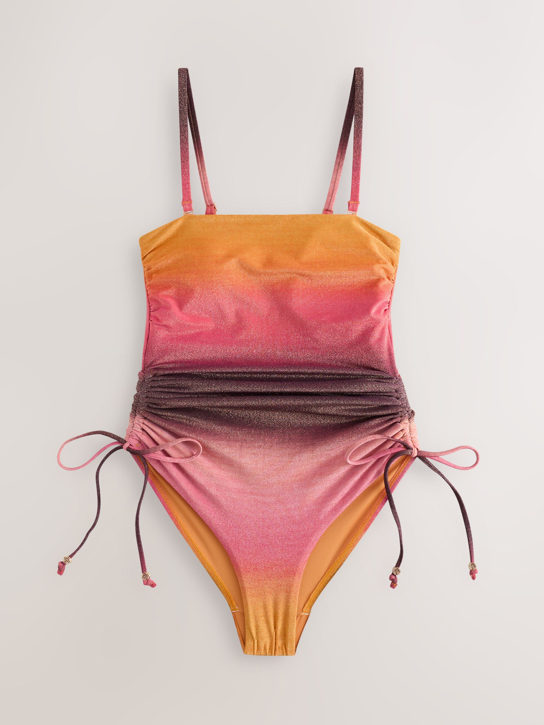 【GLOSSYPAGE】Cutie Ribbon Strap Monokini ★2color Buy Pink/Orange Ombre Metallic Bandeau Ruched Leg Tummy