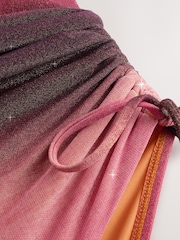 Pink/Orange Ombre Metallic Bandeau Ruched Leg Tummy Control Shaping Swimsuit - Image 9 of 10