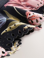 Black Floral Plunge Frill Laser Cut Tummy Control Swimsuit - Image 8 of 8