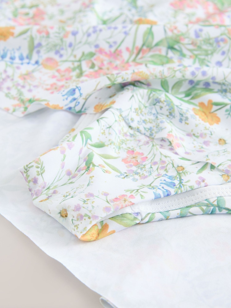 White Ditsy Floral Shaping Shirred Bandeau Skirted Swimdress - Image 4 of 4