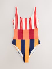 Burgundy/Ecru Stripe Tummy Control Scoop Swimsuit - Image 1 of 4