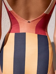 Burgundy/Ecru Stripe Tummy Control Scoop Swimsuit - Image 10 of 10