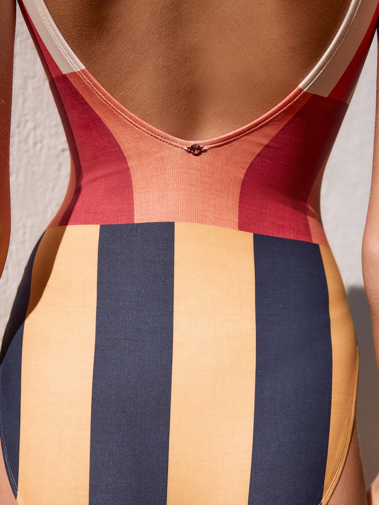 Burgundy/Ecru Stripe Tummy Control Scoop Swimsuit - Image 10 of 10