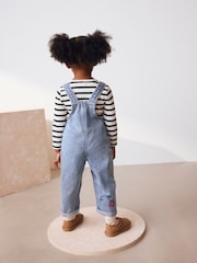 Mid Blue Denim Animal Print Dungarees and Stripe T-Shirt Set (3mths-7yrs) - Image 2 of 9