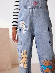 Mid Blue Denim Animal Print Dungarees and Stripe T-Shirt Set (3mths-7yrs) - Image 3 of 9