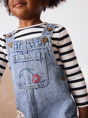 Mid Blue Denim Animal Print Dungarees and Stripe T-Shirt Set (3mths-7yrs) - Image 4 of 9
