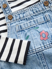 Mid Blue Denim Animal Print Dungarees and Stripe T-Shirt Set (3mths-7yrs) - Image 8 of 9