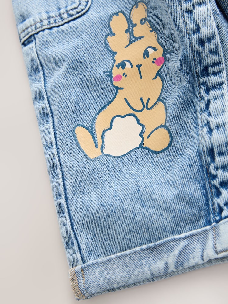 Mid Blue Denim Animal Print Dungarees and Stripe T-Shirt Set (3mths-7yrs) - Image 9 of 9