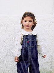Dark Blue Denim Dungaree and Heart Print Blouse Set (3mths-7yrs) - Image 1 of 4