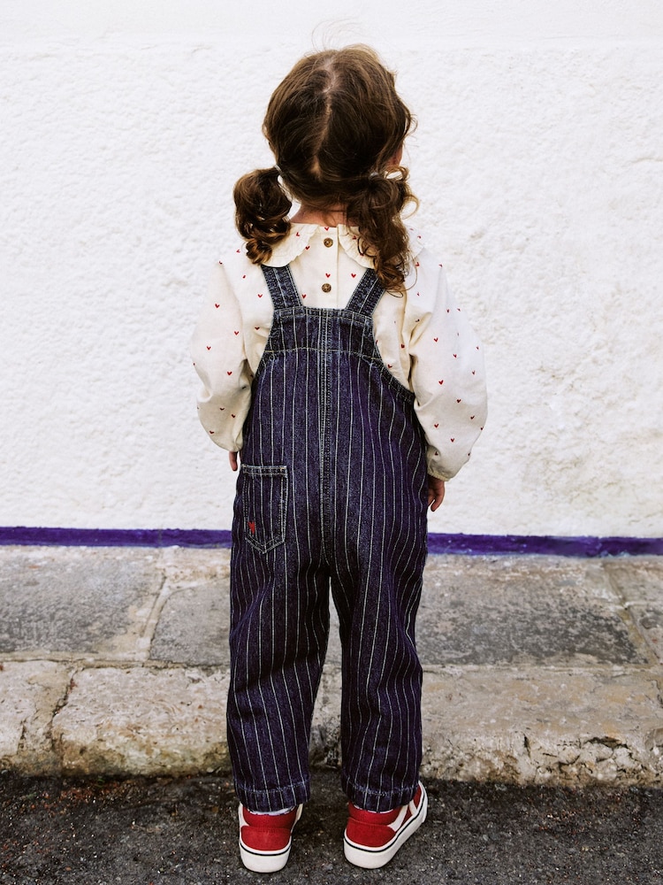 Dark Blue Denim Dungaree and Heart Print Blouse Set (3mths-7yrs) - Image 2 of 4