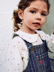 Dark Blue Denim Dungaree and Heart Print Blouse Set (3mths-7yrs) - Image 3 of 4